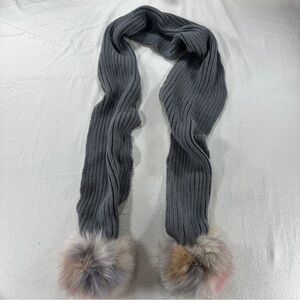 Jocelyn Charcoal Scarf with Faux Fur Pom Poms